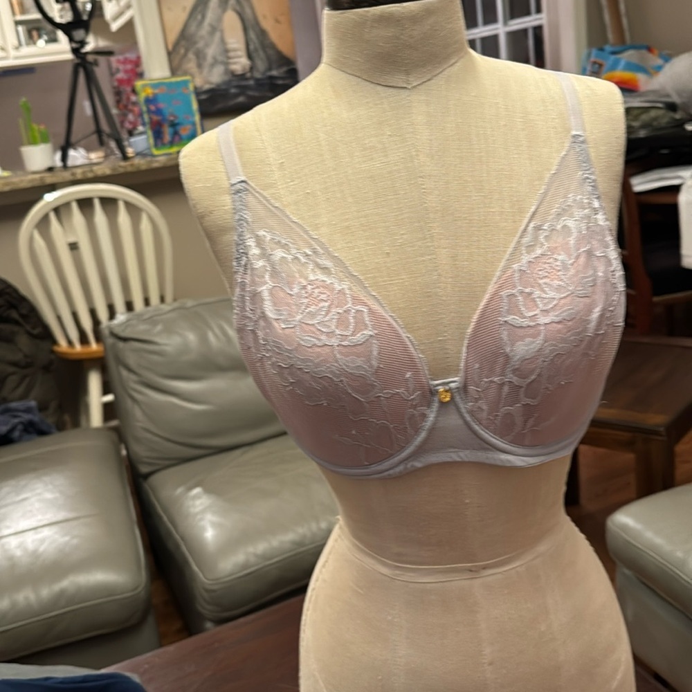 Natori lace overlay dove gray underw bra size 34DD